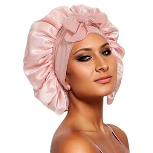 Satin Hair Bonnet for Sleeping – Adjustable Bow Night Cap